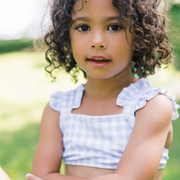 girls oasis blue gingham ruffle strap bikini