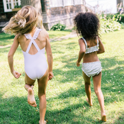 girls pink stripe crossover one piece