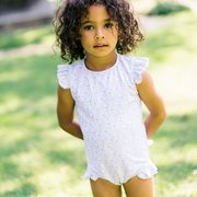 girls slate floral ruffle cap sleeve one piece