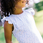 girls slate floral ruffle cap sleeve one piece