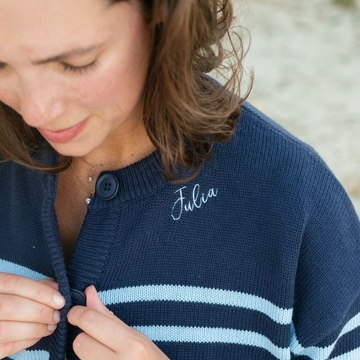 women's navy and peri blue stripe cardigan