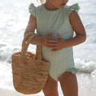 girls palm gingham ruffle cap sleeve rashguard one piece