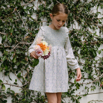 Minnow Girls Wildflower Bouquet Long Sleeve Ruffle Pinafore Dress