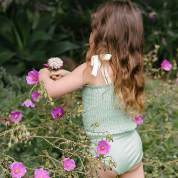 girls pistachio smocked one piece