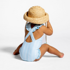 girls pacific blue stripe crossover one piece