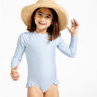 girls powder blue stripe rashguard one piece