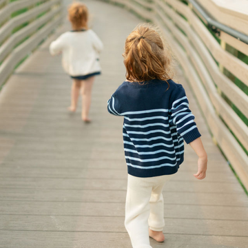 unisex navy and peri blue stripe knit cardigan