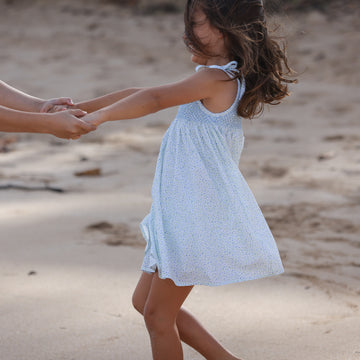 girls hibiscus ditsy smocked dress with shoulder ties