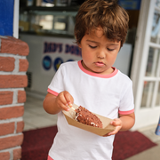 unisex white ringer tee with poppy red trim