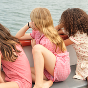 girls poppy gingham puff sleeve top and ruffle short set