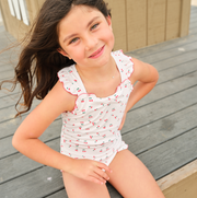 girls summer cherries ruffle edge one piece