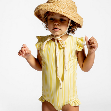 girls pineapple stripe ruffle cap sleeve rashguard one piece