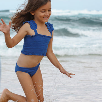 girls cove blue terry ruffle strap diamond smocked bikini