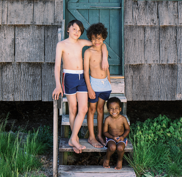 boys navy and dusty red side panel boardie