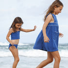 girls cove blue terry ruffle strap diamond smocked bikini