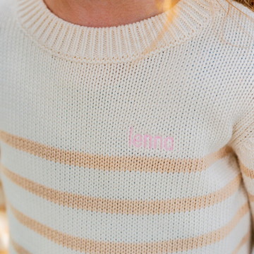 unisex cream and tan stripe knit sweater