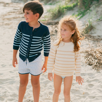 unisex navy and peri blue stripe knit cardigan