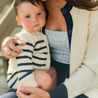 women's cream and navy trim cardigan