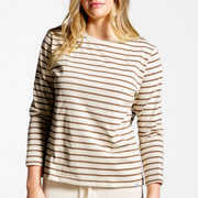 women's mocha stripe long sleeve tee