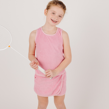 girls pink guava french terry tank top and skort set