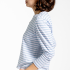 women's white and powder blue stripe long sleeve tee