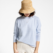 women's powder blue stripe long sleeve tee