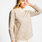 women's cream and mocha stripe long sleeve knit tee