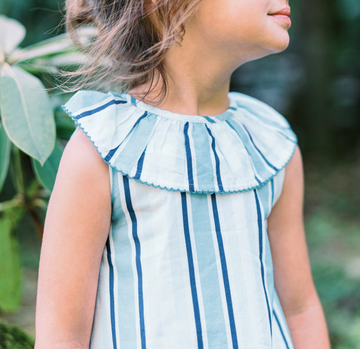 girls freshwater stripe ruffle collar dress