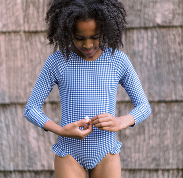 girls navy gingham rashguard one piece