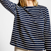 women's navy and cream stripe long sleeve tee