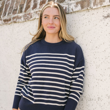 Navy striped sweatshirt hot sale