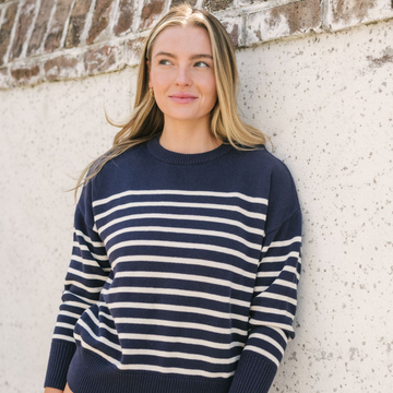 Navy blue striped sweater hotsell