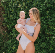 women's slate floral low back ruffle one piece