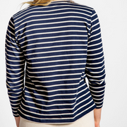 women's navy and cream stripe long sleeve tee