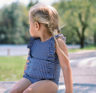 girls navy gingham ruffle one piece