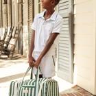 unisex white terry polo with ribbed hem