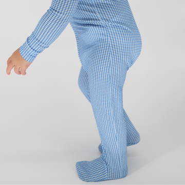 baby sky blue gingham pima footie