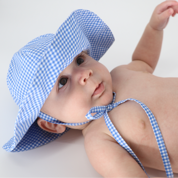 baby sky blue gingham sun hat