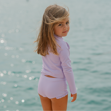 girls lavender stripe rashguard set