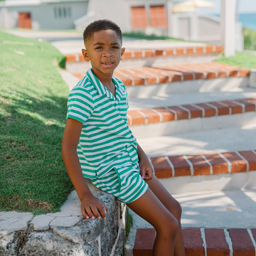 boys bermuda green stripe french terry short