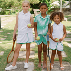 girls white french terry tennis tank top and skort set with bermuda green trim