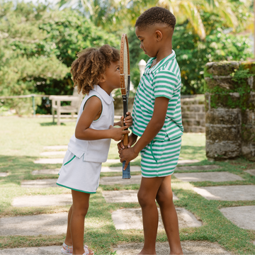 boys bermuda green stripe french terry button up