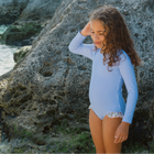 girls sky blue gingham rashguard one piece