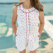 girls summer cherries gathered tank top and short set