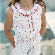 girls summer cherries gathered tank top and short set