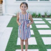 girls surfrider stripe double bow pinafore dress