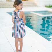 girls surfrider stripe double bow pinafore dress