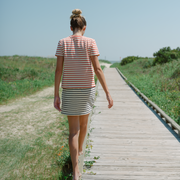 women's cream and red stripe short sleeve tee