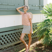 women's cream and navy stripe skirt