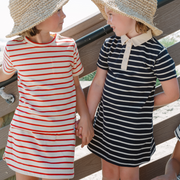 girls navy and cream stripe short sleeve tennis dress